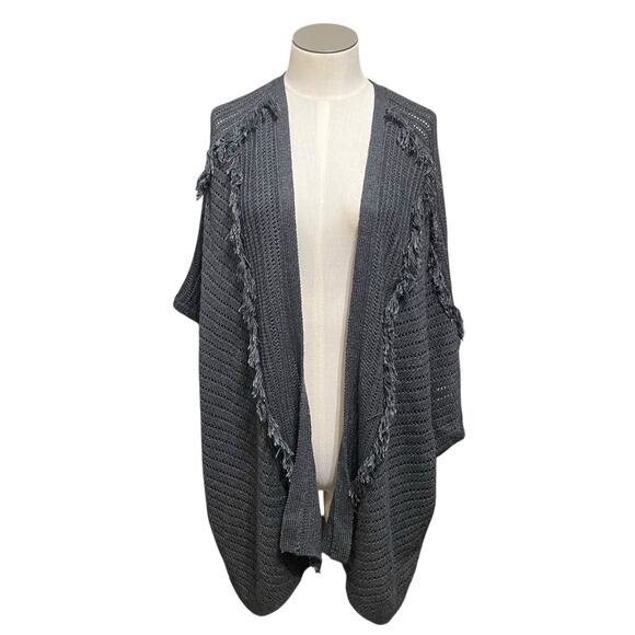 Ella Moss Womens Gray Yarn Fringe Crochet Short Sleeve Boho Cardigan Sz XS/S - Picture 1 of 11